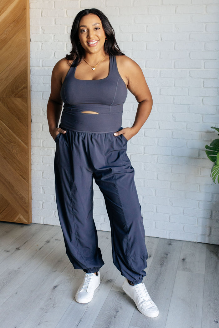 Hazel Blues® |  Raising Heart Rate Cutout Jumpsuit in Charcoal