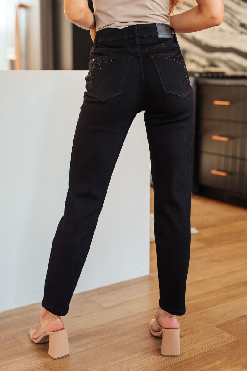 Hazel Blues® |  Reese Rhinestone Slim Fit Jeans in Black