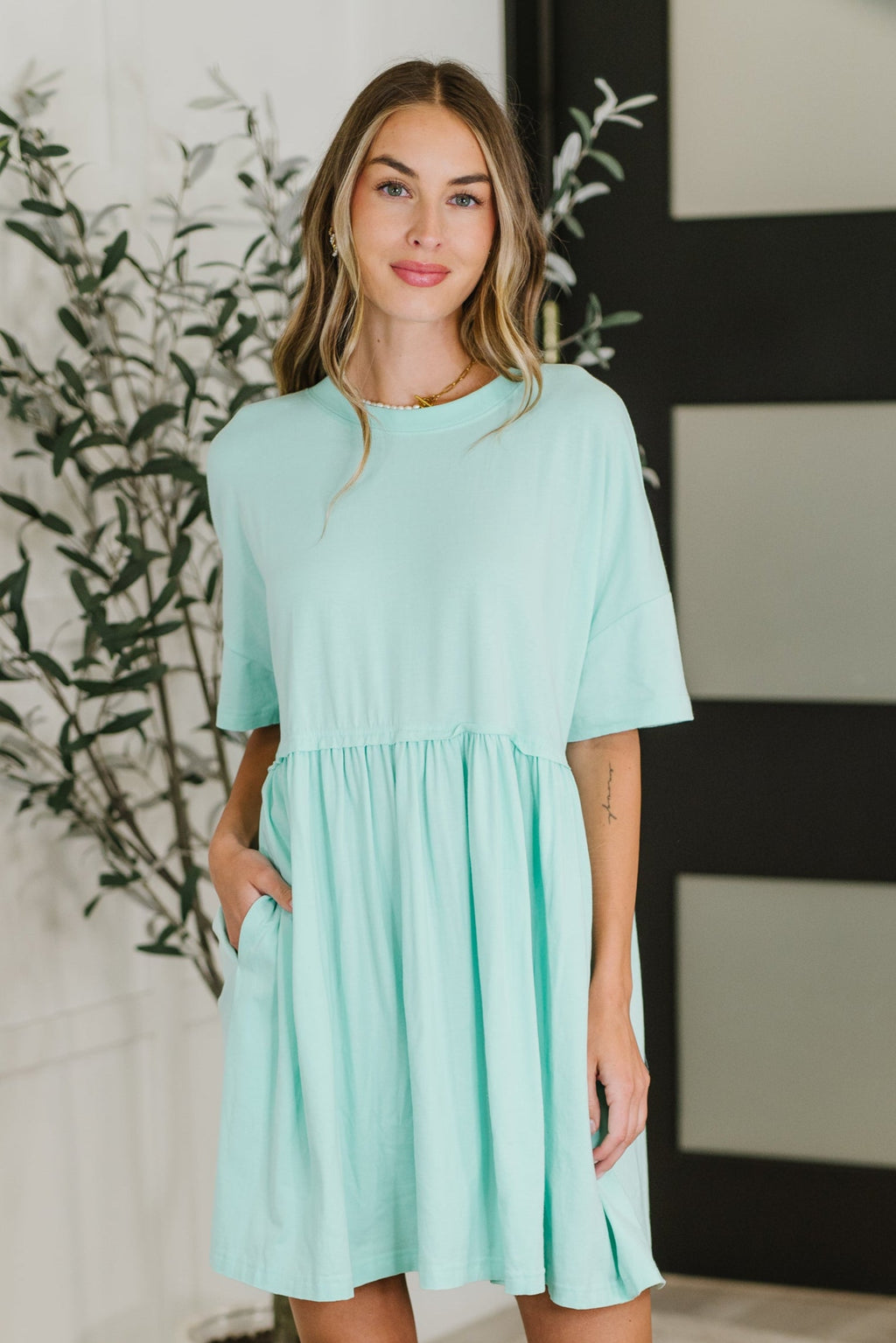 Hazel Blues® |  PREORDER: Relaxed Drop Shoulder Dress in Aqua