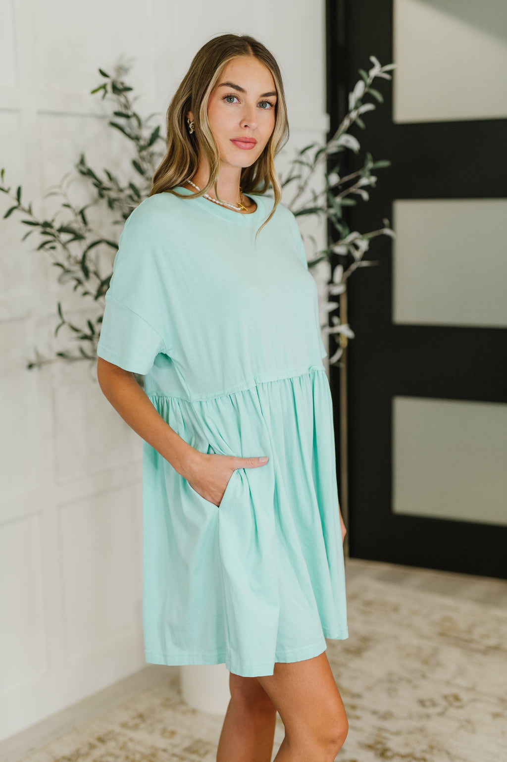 Hazel Blues® |  PREORDER: Relaxed Drop Shoulder Dress in Aqua
