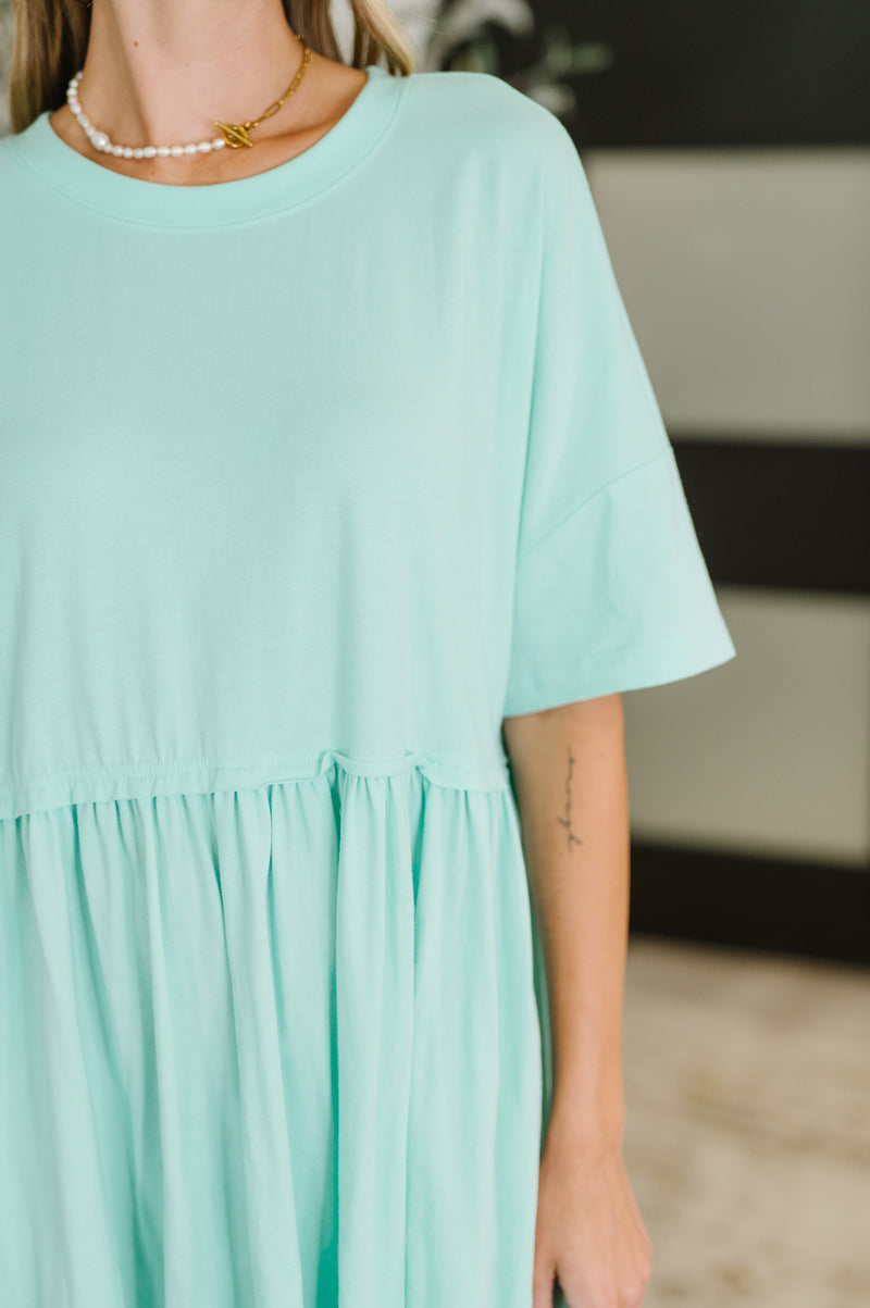 Hazel Blues® |  PREORDER: Relaxed Drop Shoulder Dress in Aqua