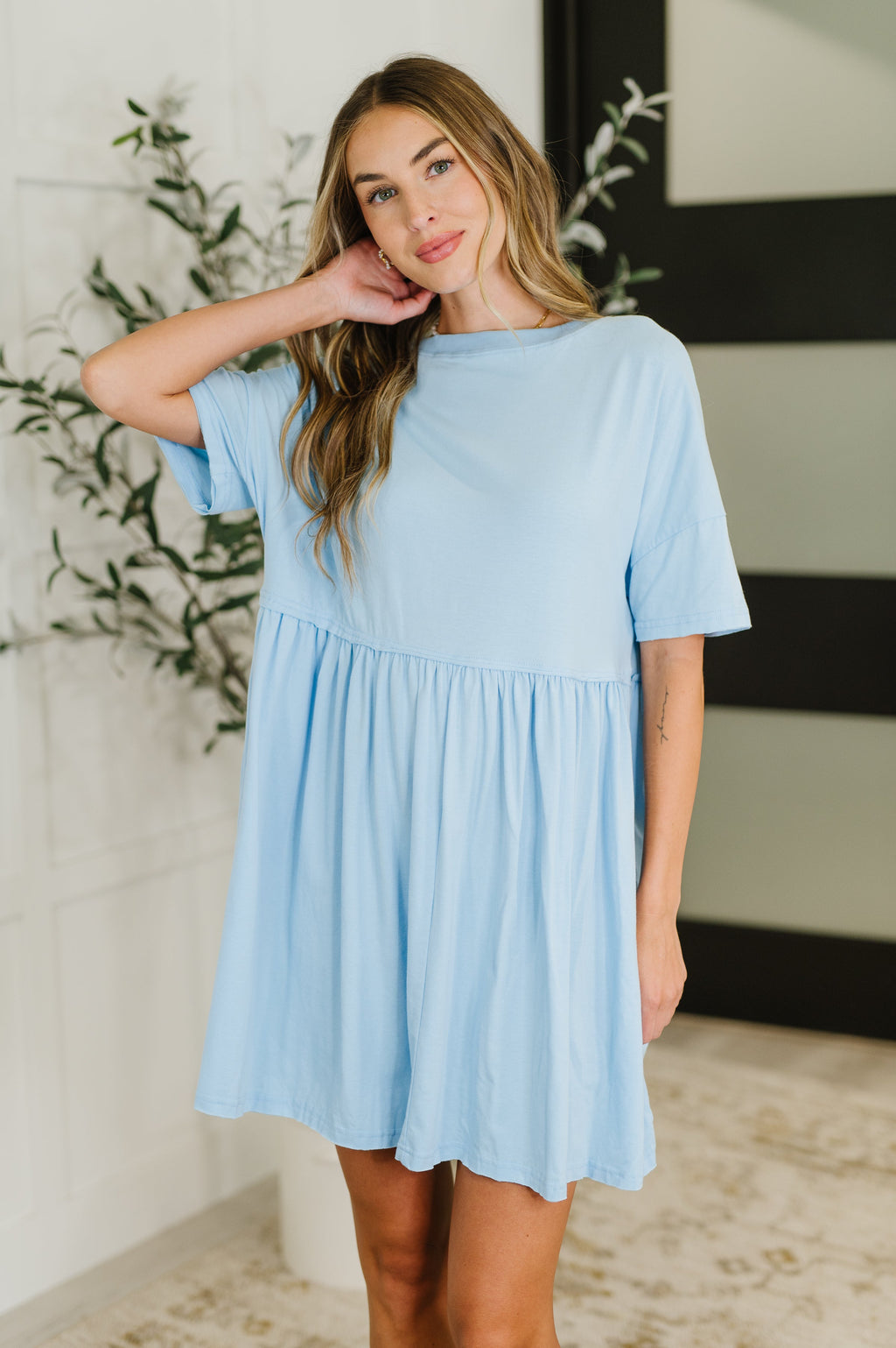 Hazel Blues® |  PREORDER: Relaxed Drop Shoulder Dress in Light Blue