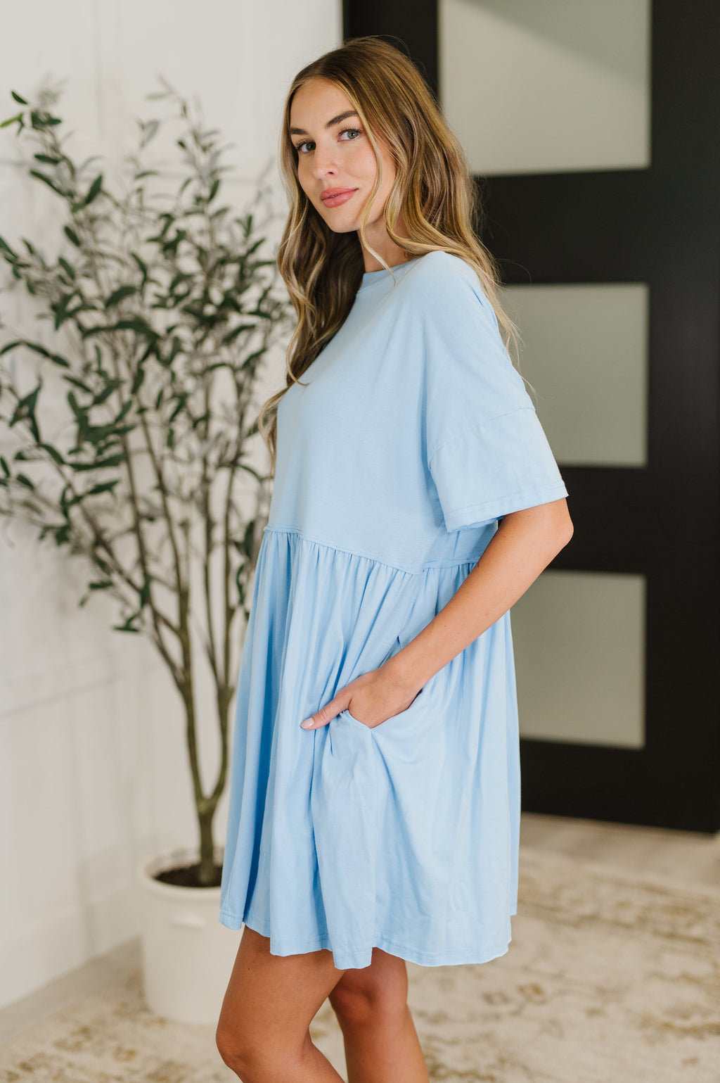Hazel Blues® |  PREORDER: Relaxed Drop Shoulder Dress in Light Blue