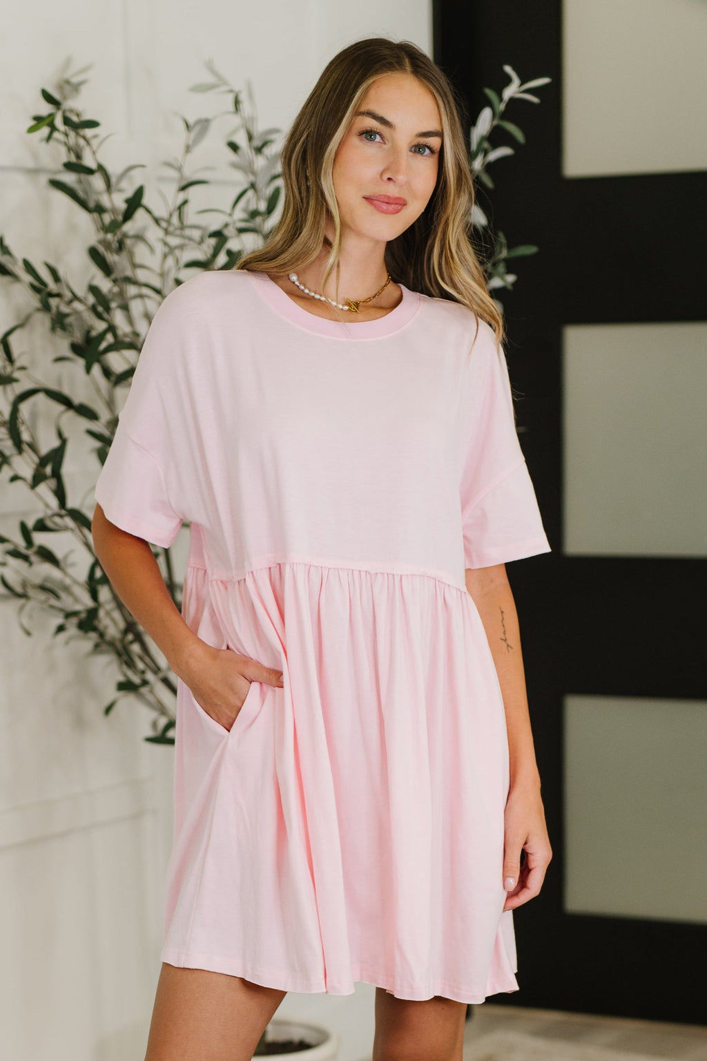 Hazel Blues® |  PREORDER: Relaxed Drop Shoulder Dress in Light Pink