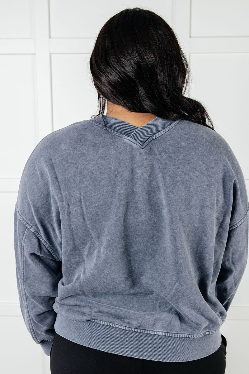 Hazel Blues® |  Rep Ready Mineral Wash French Terry Pullover in Blue