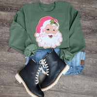 3Blues Designs |   Hazel Blues® |  Large Retro Santa Chenille Patch Sweatshirt