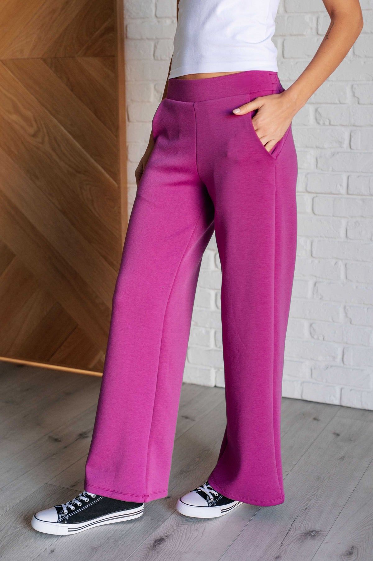 Hazel Blues® |  Resort Travel Wide Leg Crop Pant in Magenta