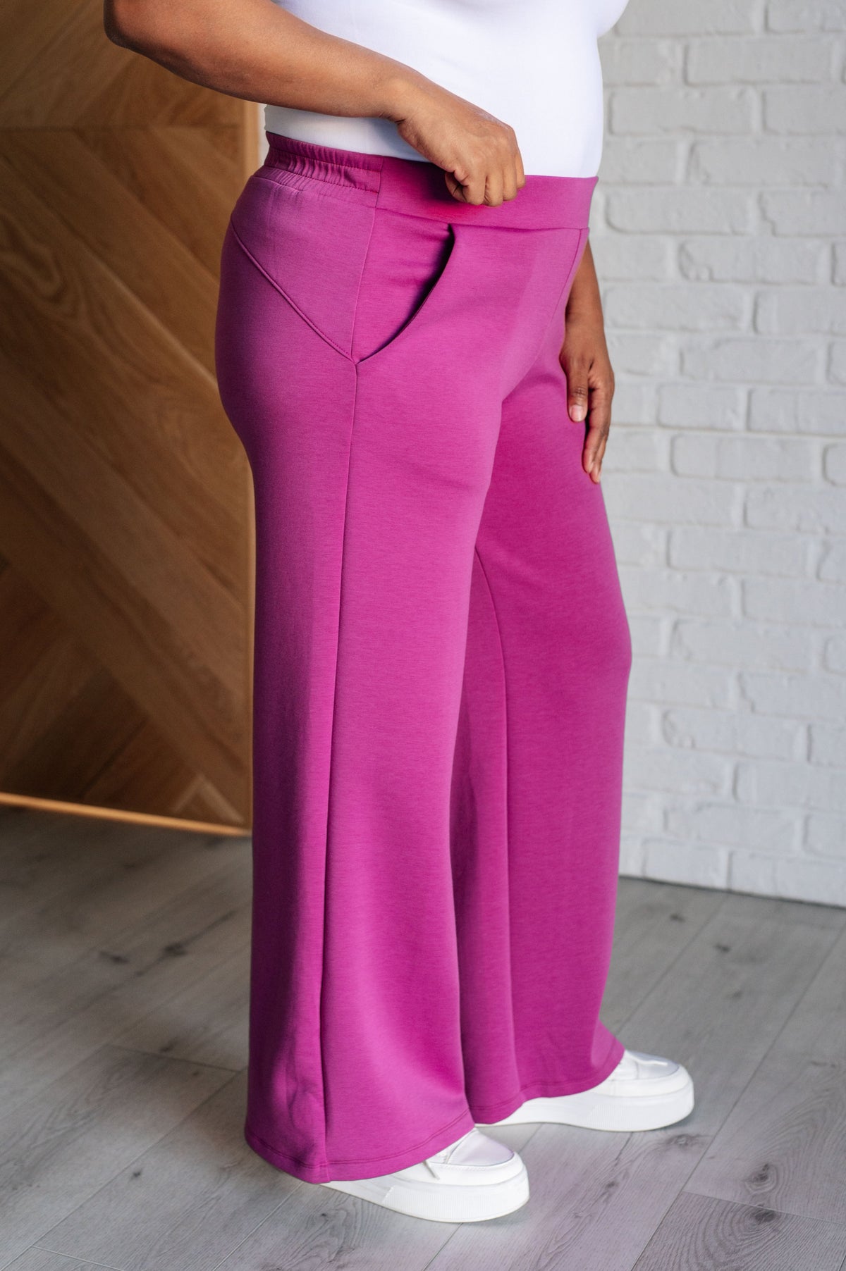 Hazel Blues® |  Resort Travel Wide Leg Crop Pant in Magenta