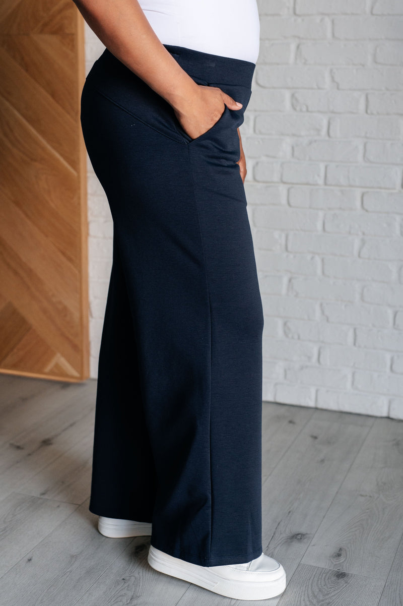 Hazel Blues® |  Resort Travel Wide Leg Crop Pant in  Navy