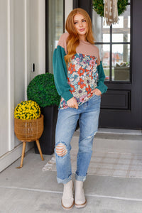 Hazel Blues® |  Retro and Ribbed Floral Color Block Top