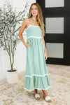 Hazel Blues® |  Ripple Effect Spaghetti Strap Dress in Sage