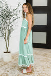 Hazel Blues® |  Ripple Effect Spaghetti Strap Dress in Sage