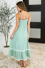 Hazel Blues® |  Ripple Effect Spaghetti Strap Dress in Sage