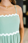 Hazel Blues® |  Ripple Effect Spaghetti Strap Dress in Sage