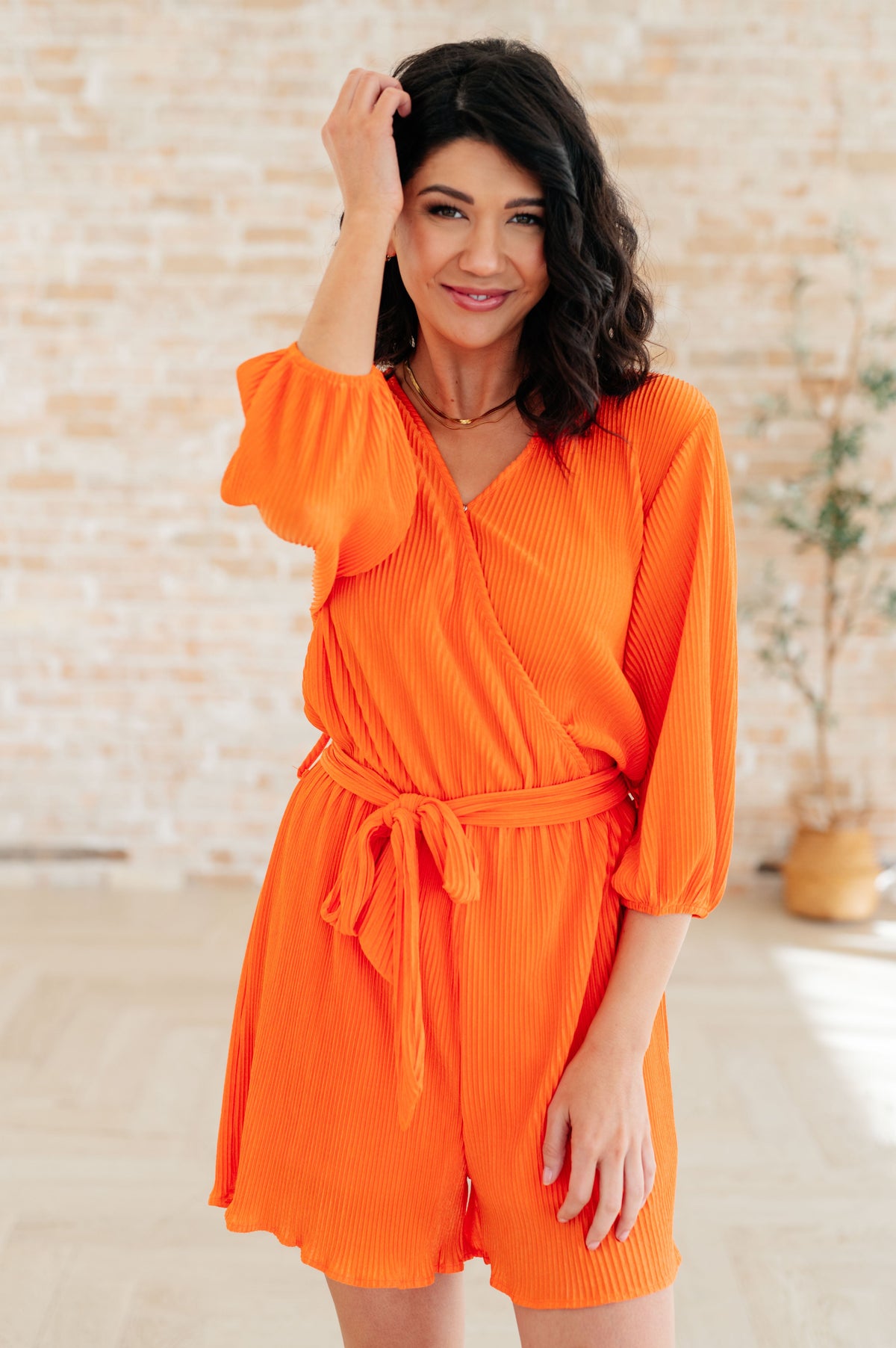 Hazel Blues® |  Roll With me Romper in Tangerine