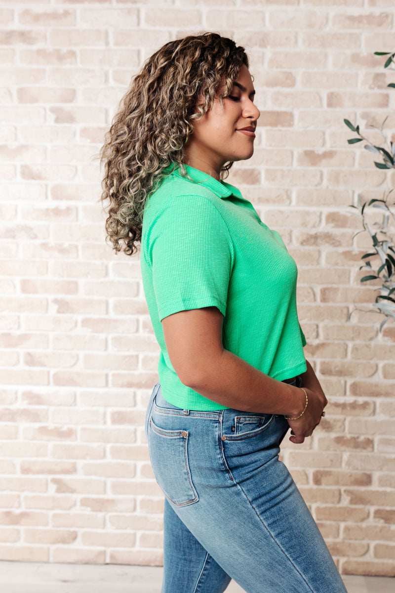 Hazel Blues® |  Rory Ribbed Cropped Tennis Tee in Green