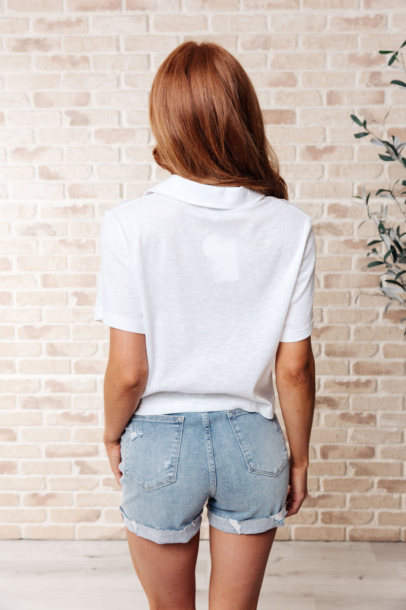 Hazel Blues® |  Rory Ribbed Cropped Tennis Tee in White