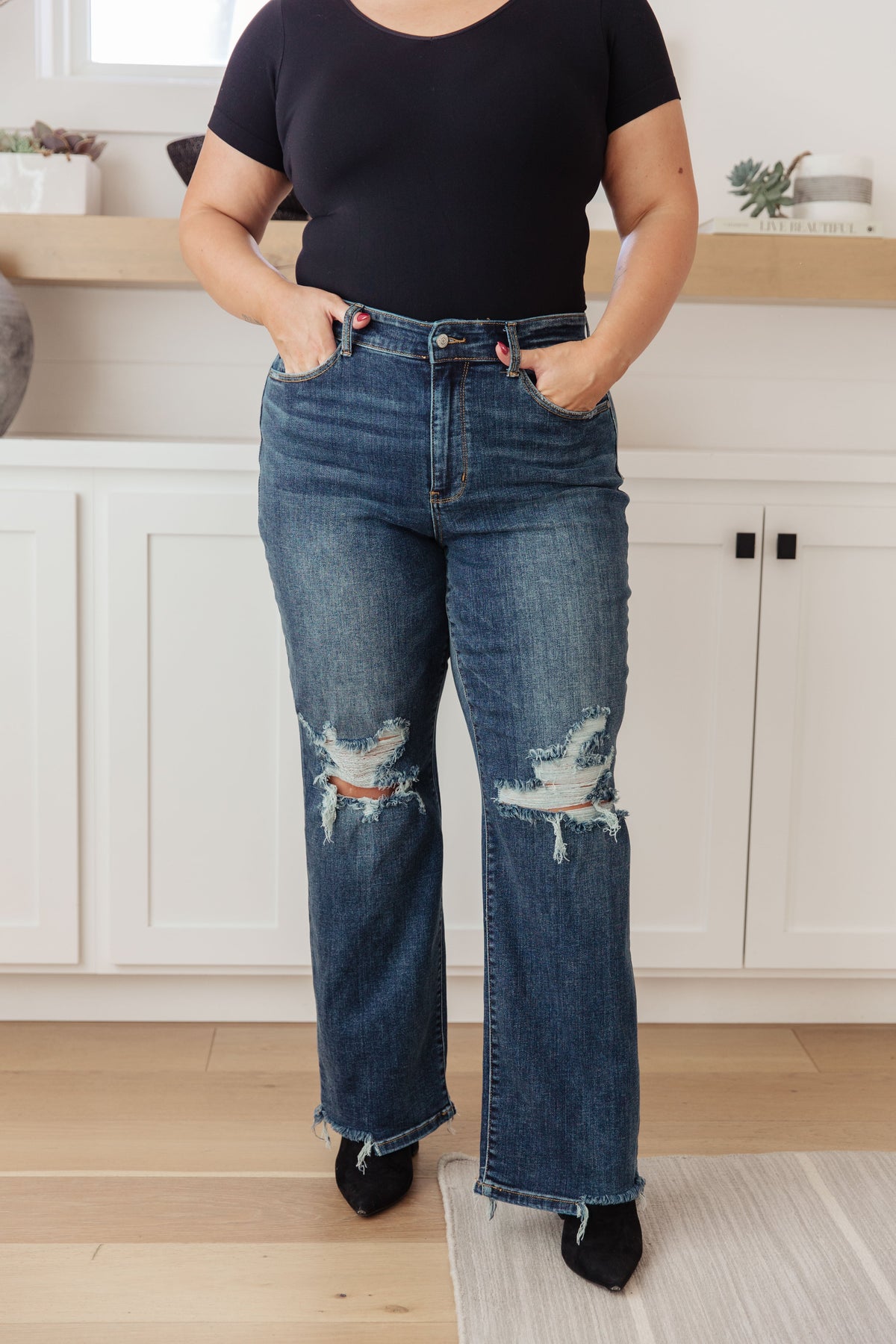 Hazel Blues® |  Rose High Rise 90's Straight Jeans in Dark Wash