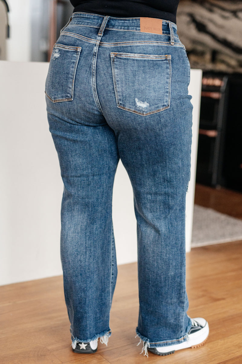 Hazel Blues® |  Rose High Rise 90's Straight Jeans in Dark Wash