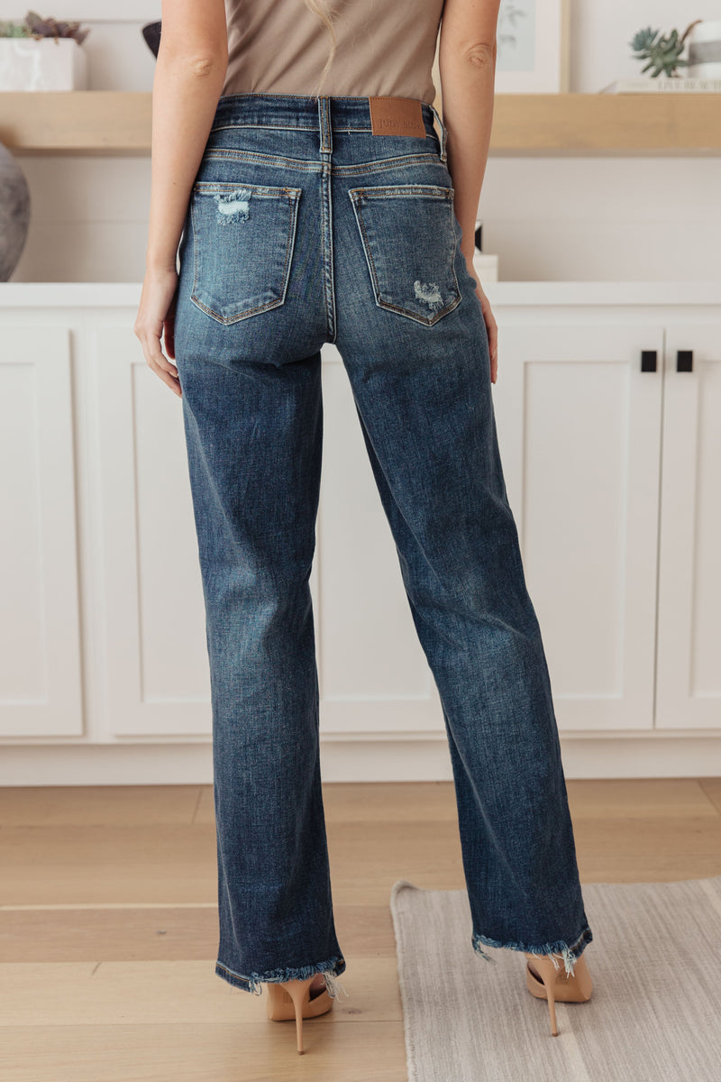 Hazel Blues® |  Rose High Rise 90's Straight Jeans in Dark Wash