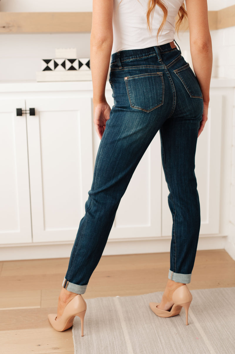 Hazel Blues® |  Rowena High Rise Pull On Double Cuff Slim Jeans