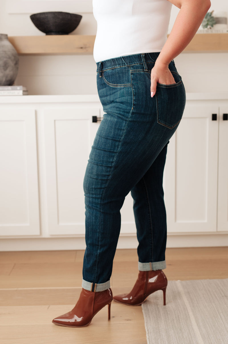 Hazel Blues® |  Rowena High Rise Pull On Double Cuff Slim Jeans