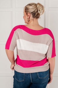 Hazel Blues® |  Rows Of Rose Short Sleeve Knit Top