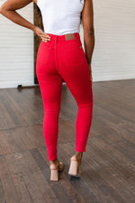 Hazel Blues® | Ruby High Rise Control Top Garment Dyed Skinny Jeans in Red - Hazel Blues®