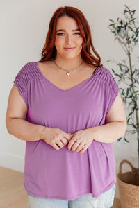 Hazel Blues® |  Ruched Cap Sleeve Top in Lavender