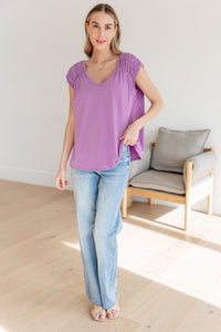 Hazel Blues® |  Ruched Cap Sleeve Top in Lavender