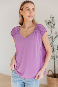 Hazel Blues® |  Ruched Cap Sleeve Top in Lavender