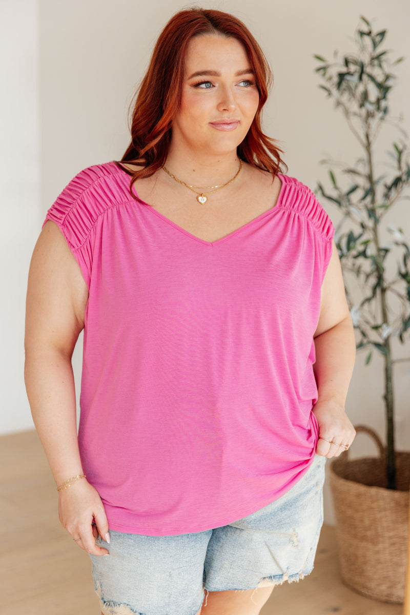 Hazel Blues® |  Ruched Cap Sleeve Top in Magenta