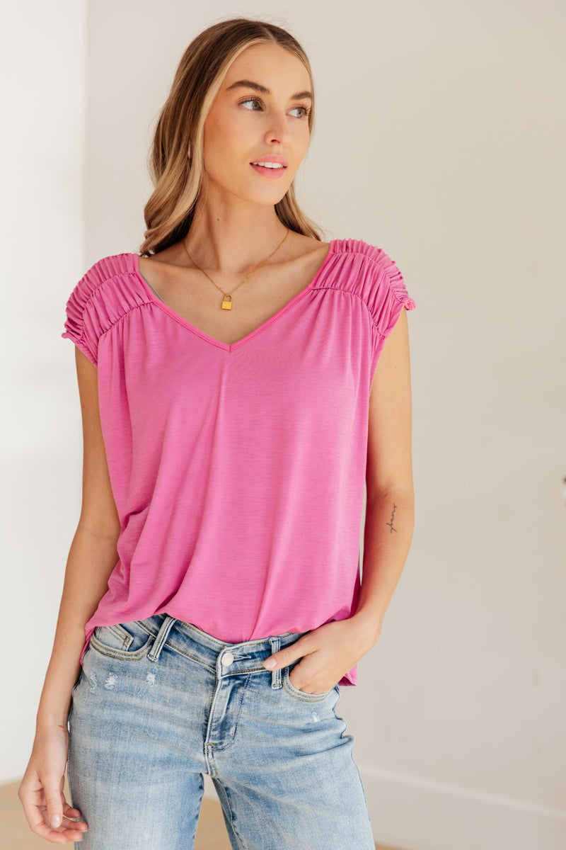 Hazel Blues® |  Ruched Cap Sleeve Top in Magenta