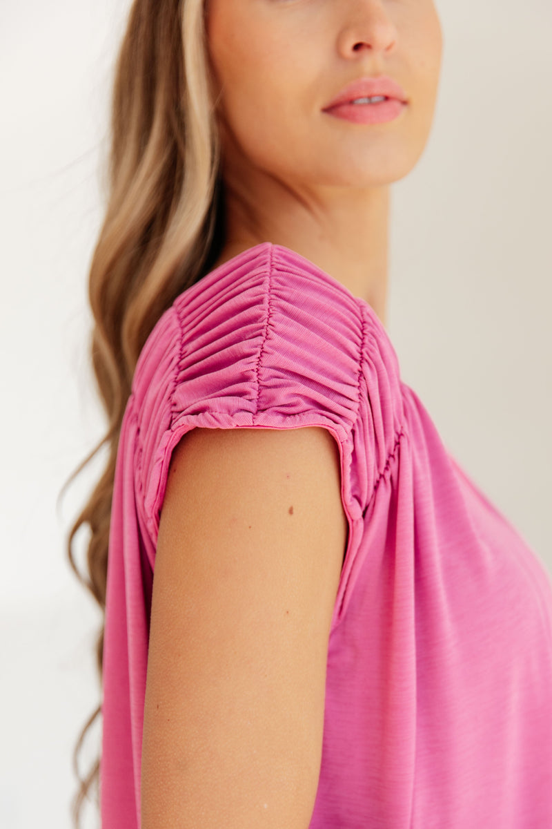 Hazel Blues® |  Ruched Cap Sleeve Top in Magenta