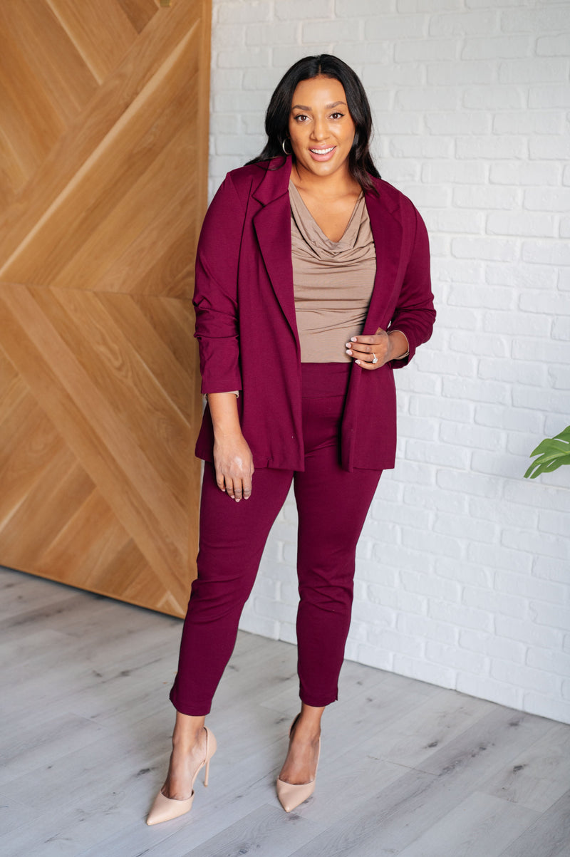 Hazel Blues® |  Magic Ankle Crop Skinny Pants in Wine