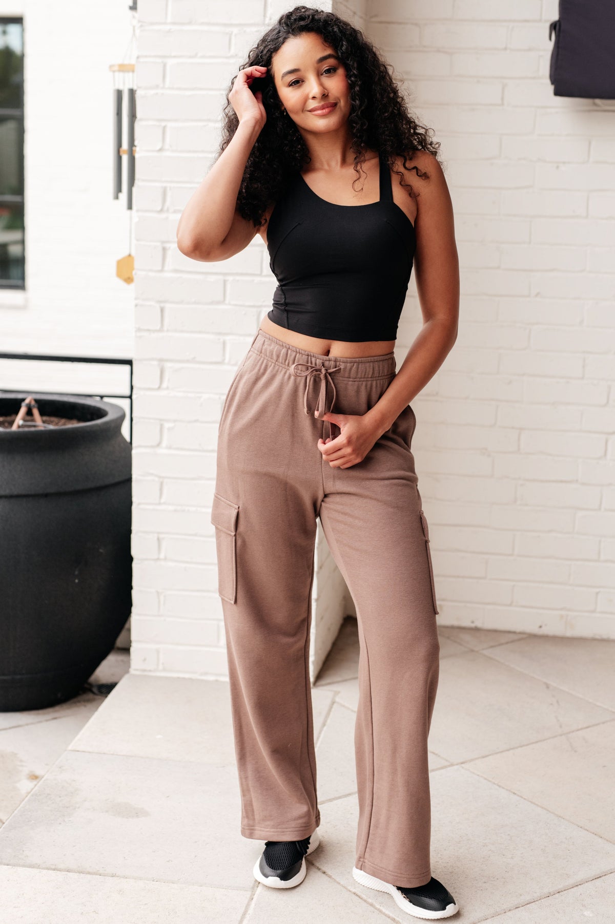 Hazel Blues® |  Run, Don't Walk Cargo Sweatpants in Smokey Brown