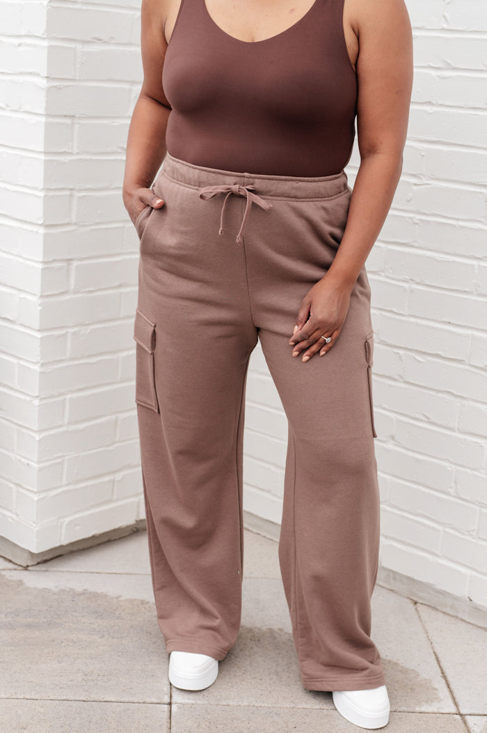 Hazel Blues® |  Run, Don't Walk Cargo Sweatpants in Smokey Brown