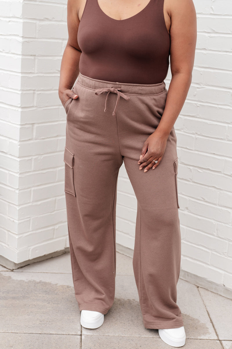 Hazel Blues® |  Run, Don't Walk Cargo Sweatpants in Smokey Brown