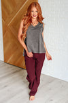 Hazel Blues® |  Runner's High Drawstring Joggers in Red Merlot