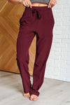 Hazel Blues® |  Runner's High Drawstring Joggers in Red Merlot