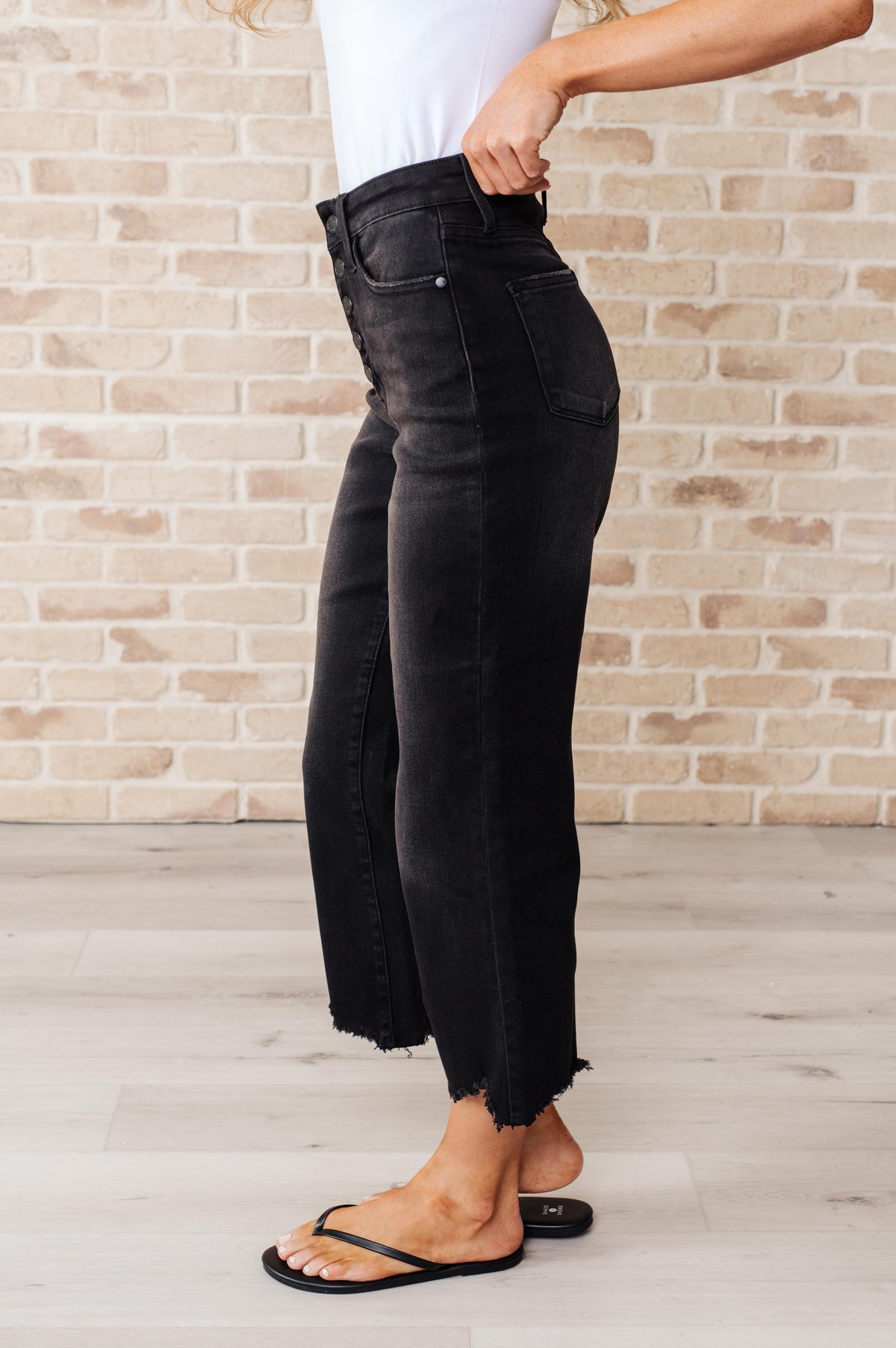 Hazel Blues® |  Ryan High Rise Button Fly Wide Leg Crop Jeans