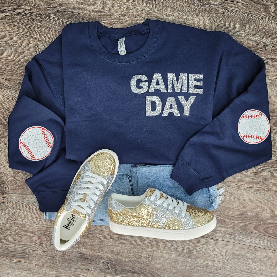 Hazel Blues® |  Game Day Rhinestones Patch Sweatshirt