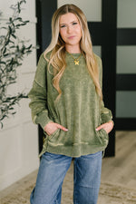 Hazel Blues® |  Safe and Secure Mineral Wash Pullover in Light Olive