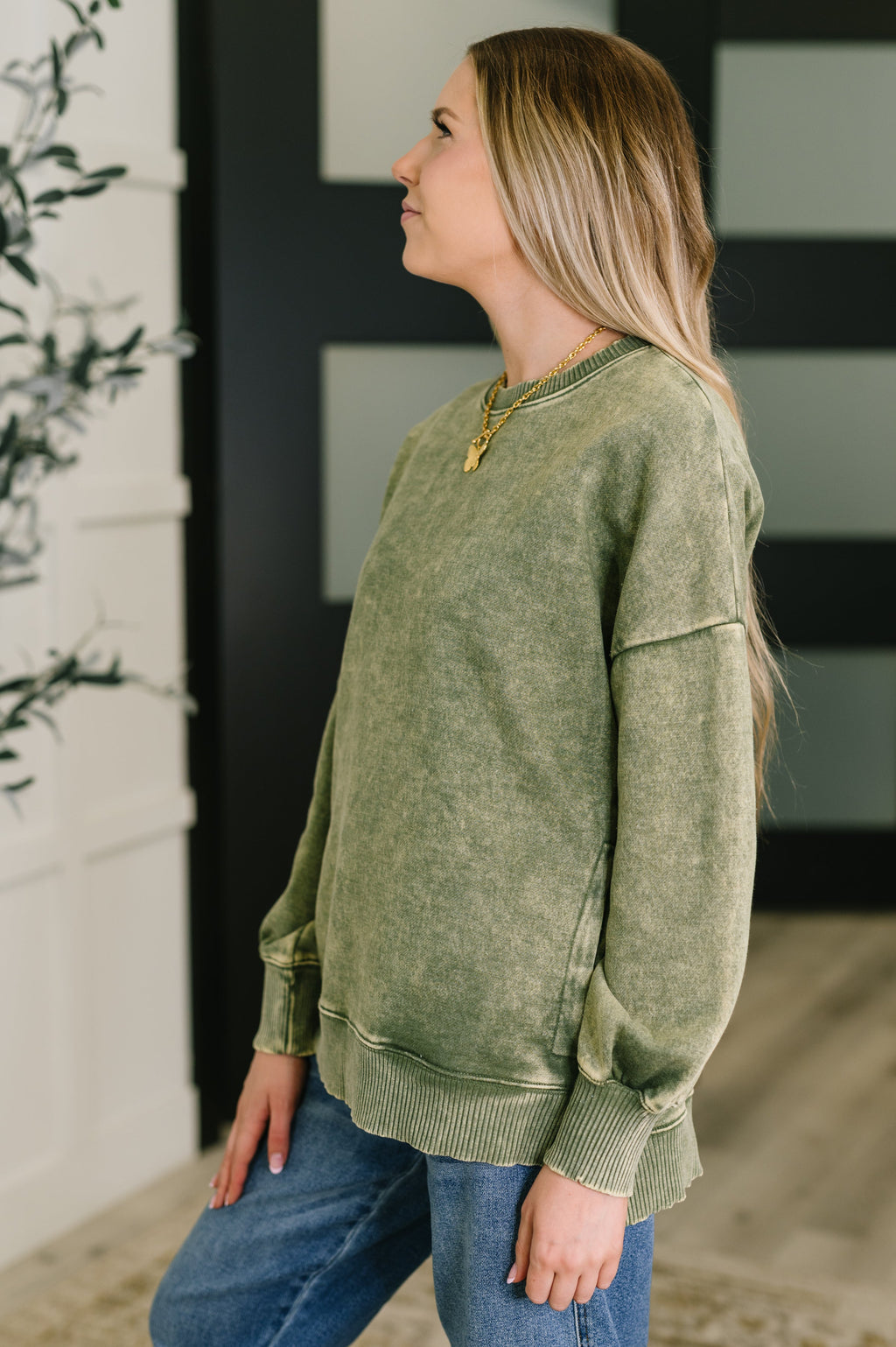 Hazel Blues® |  Safe and Secure Mineral Wash Pullover in Light Olive