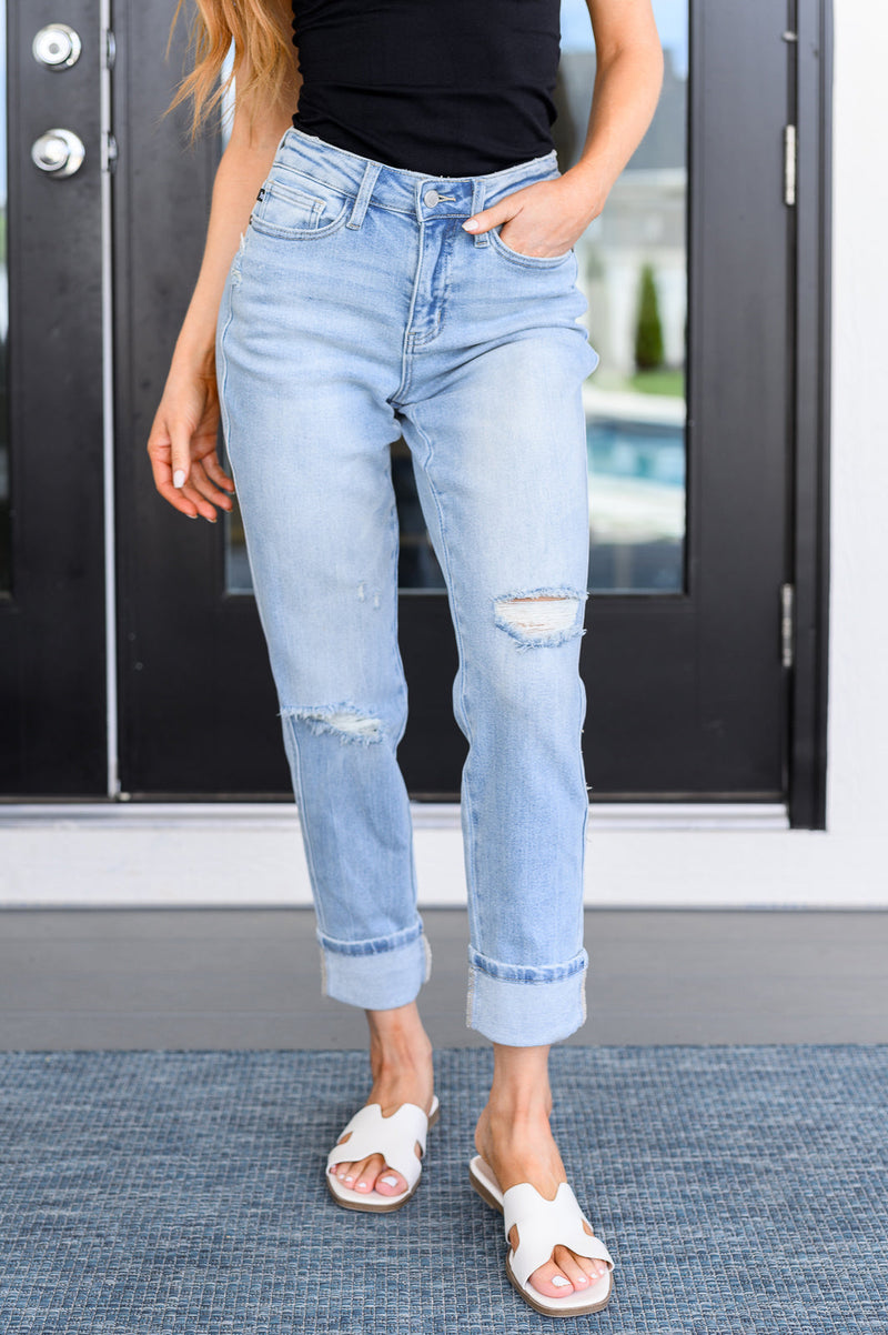 Hazel Blues® |  Sam Mid Rise Star Pocket Boyfriend Jeans