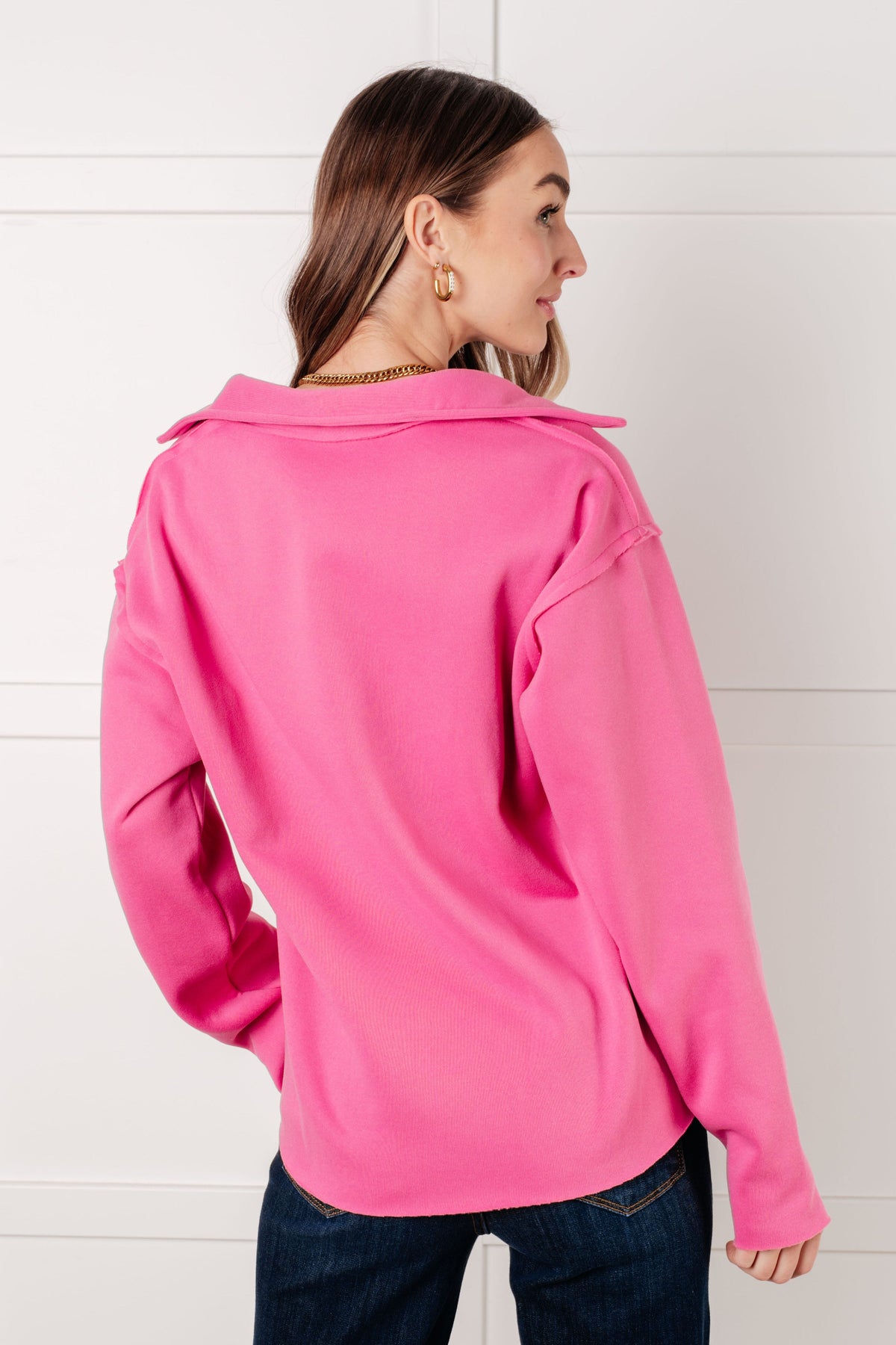 Hazel Blues® |  Same Ol' Situation Collared Pullover in Hot Pink