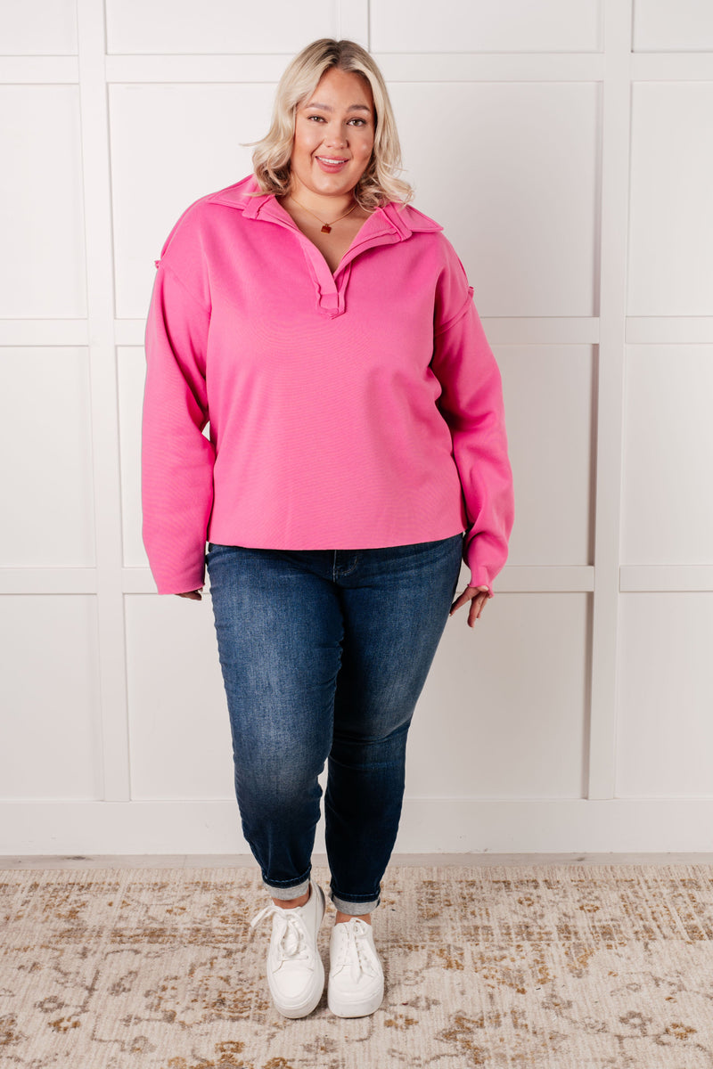 Hazel Blues® |  Same Ol' Situation Collared Pullover in Hot Pink