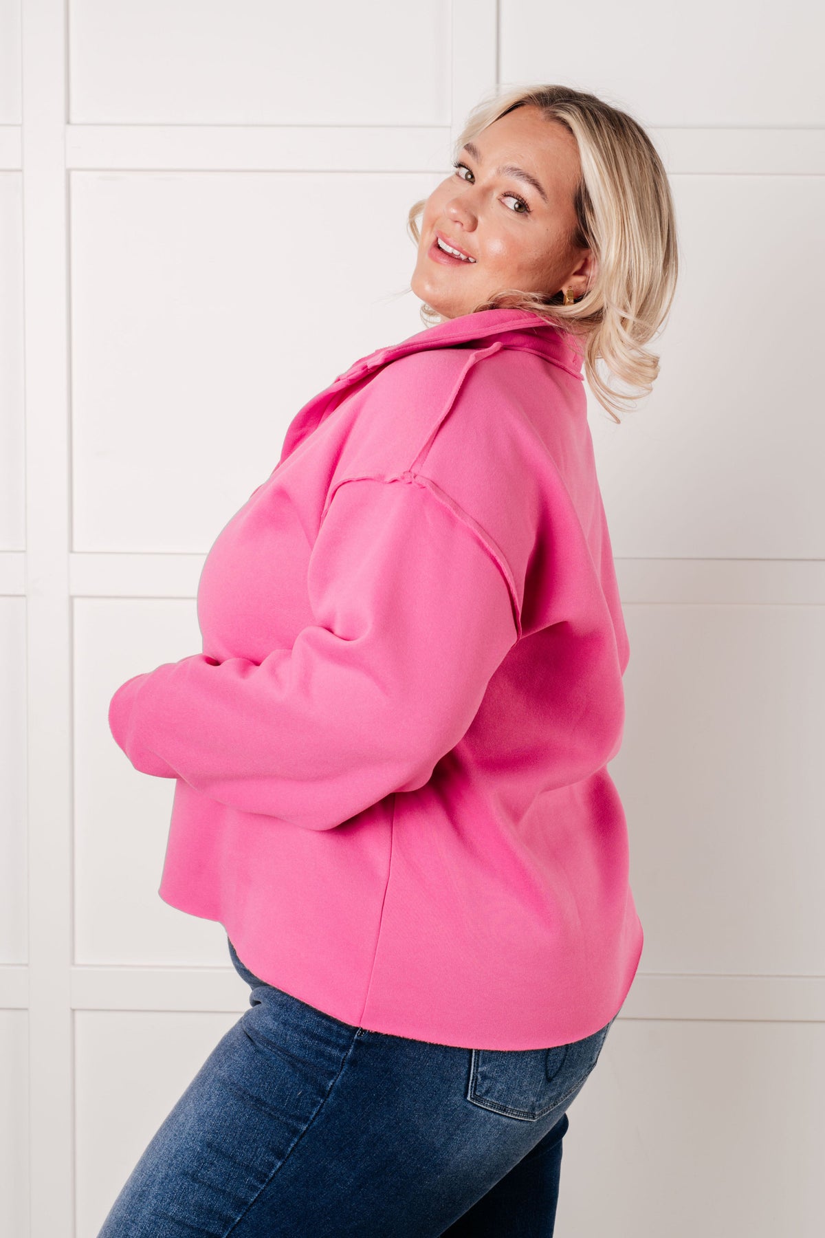 Hazel Blues® |  Same Ol' Situation Collared Pullover in Hot Pink