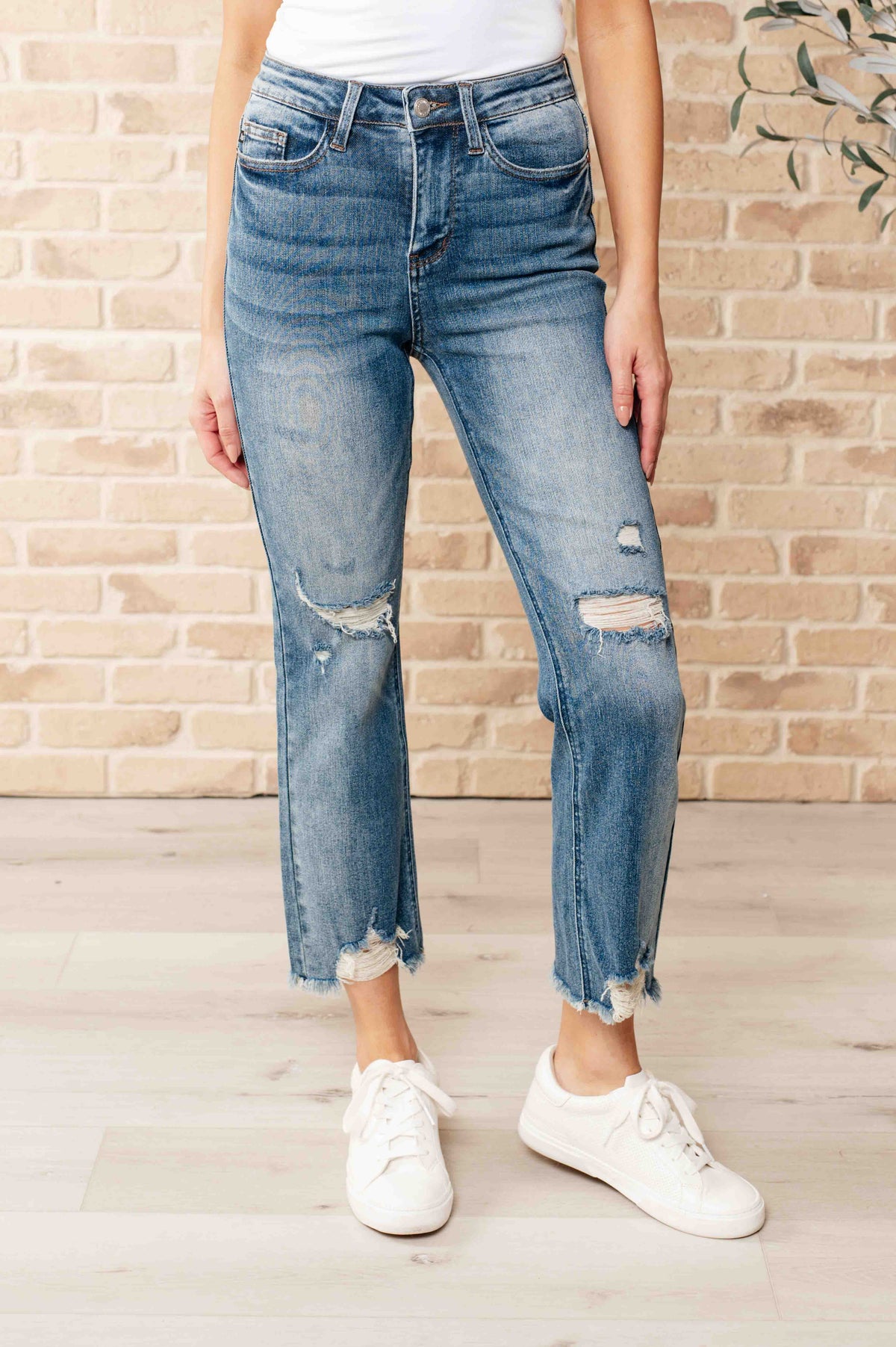 Hazel Blues® |  Sammy High Waist Distressed Crop Straight Leg Jeans