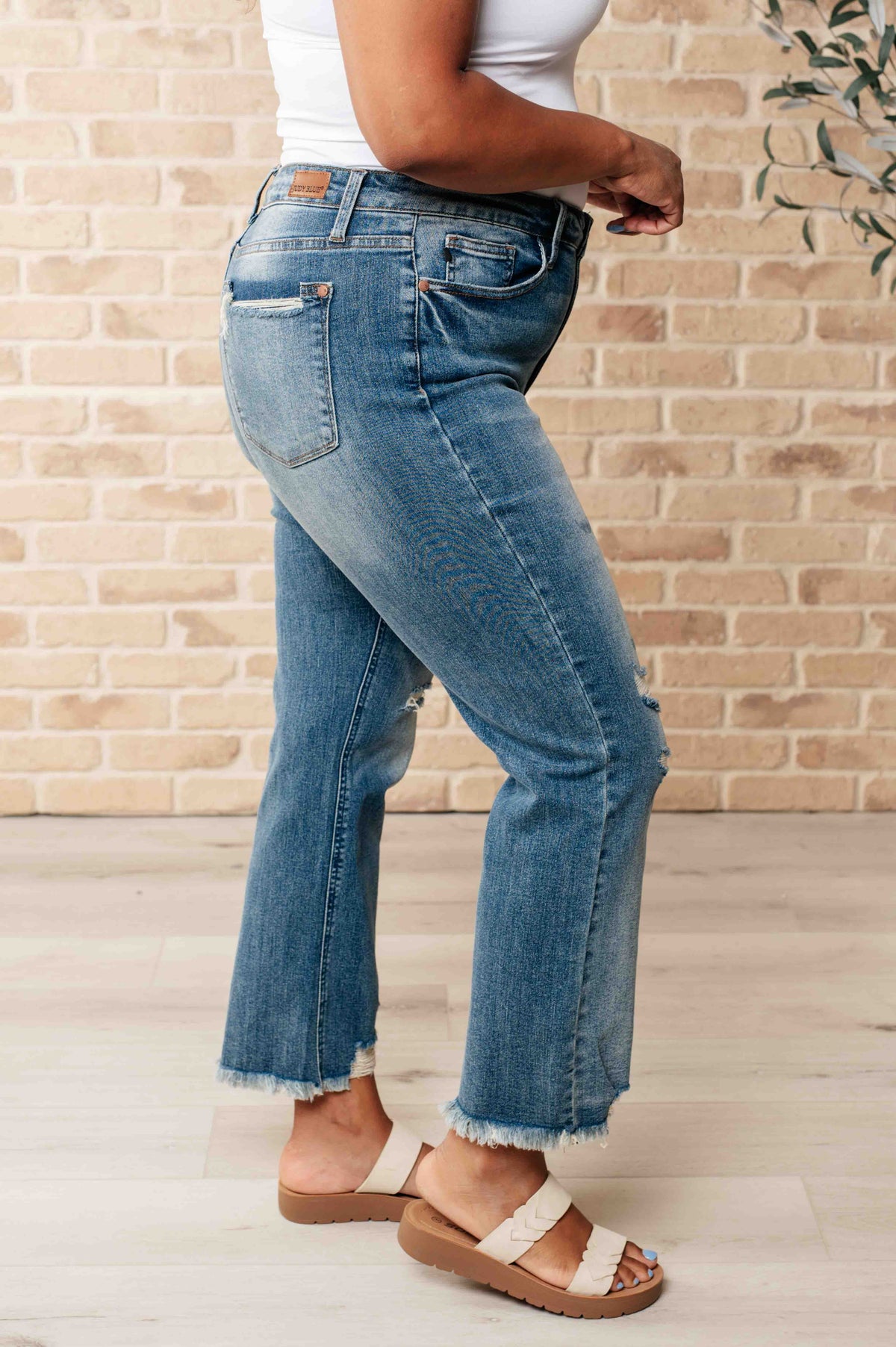 Hazel Blues® |  Sammy High Waist Distressed Crop Straight Leg Jeans